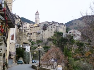 The medieval village of Lucéram, perched on its Baus