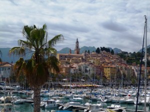 The Old Town of Menton viewed from the harbour jetty