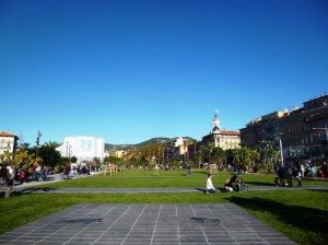 The northern tip of the garden, with the National Theatre of Nice and Place Garibaldi in the distance 