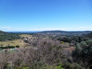 Stunning view from the old village Ramatuelle over the vineyards and the Pampelonne Bay