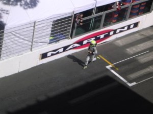 2009 race winner Jenson Button celebrating