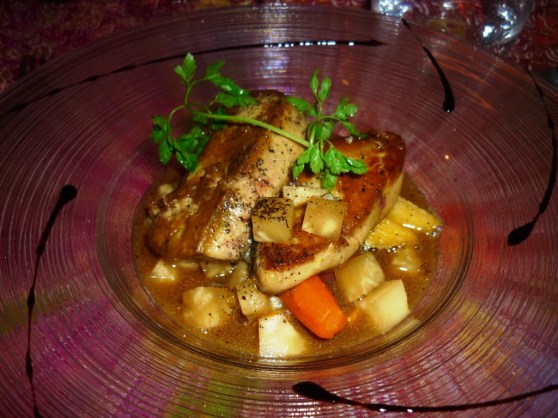 An autumn menu dish: pan-fried fresh foie gras on a soup of pumpkin and other autumn vegetables, this was also amazing!