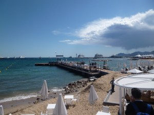View over the Esterel mountains and the Bay of Cannes from the Majestic Plage on la Croisette
