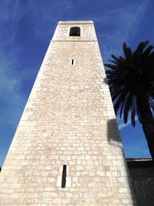 The church tower that dominates  the whole village
